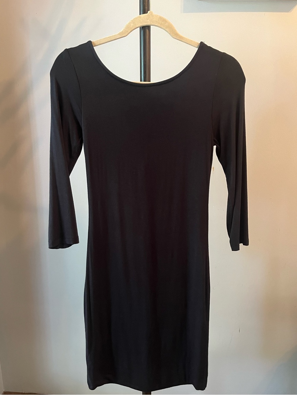 Leith Black Double Layer Stretch Knit Mini Dress | Size S | Low Back
